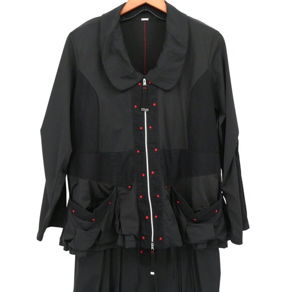 ADC Lagenlook Art to Wear Mixed Media 2 Pc Lantern Dress Jacket Set Black 12 14 - Picture 2 of 10